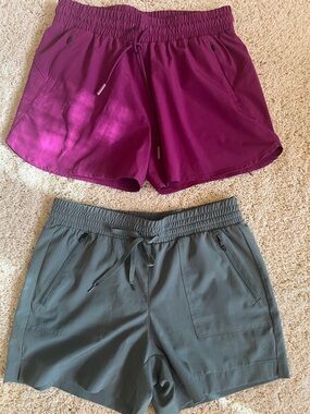 All in motion Women's Athletic Drawstring Shorts in Plum and Olive-rbx